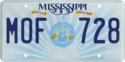 MS license plate MOF728