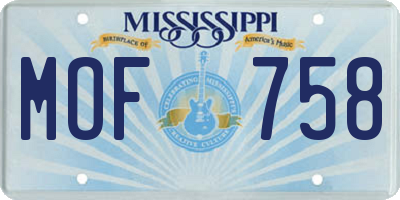 MS license plate MOF758