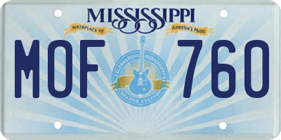 MS license plate MOF760