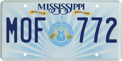 MS license plate MOF772