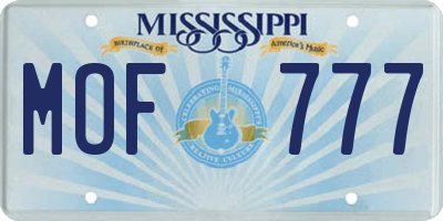 MS license plate MOF777