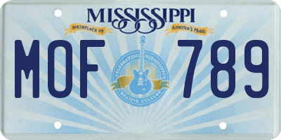 MS license plate MOF789
