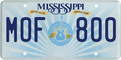 MS license plate MOF800