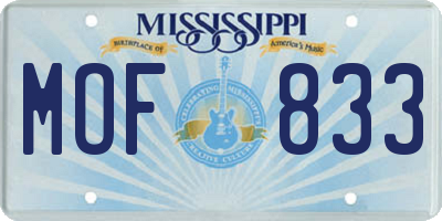 MS license plate MOF833