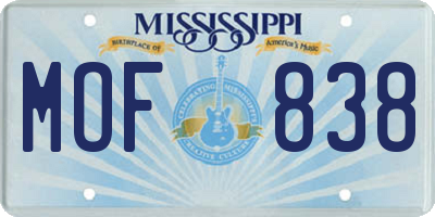 MS license plate MOF838