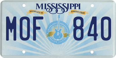 MS license plate MOF840