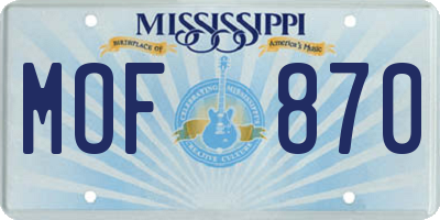 MS license plate MOF870