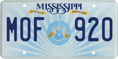 MS license plate MOF920