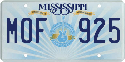 MS license plate MOF925