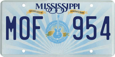 MS license plate MOF954