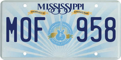 MS license plate MOF958