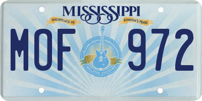 MS license plate MOF972
