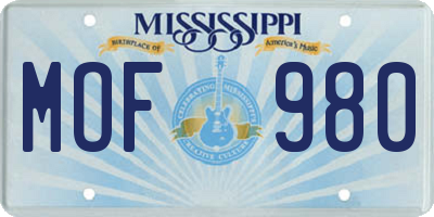 MS license plate MOF980