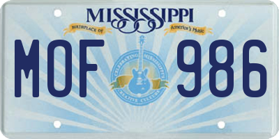 MS license plate MOF986