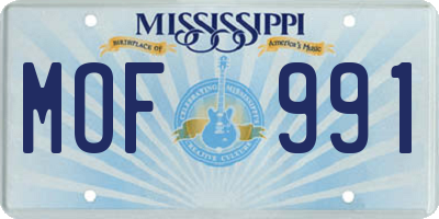 MS license plate MOF991
