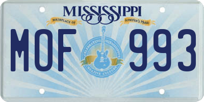 MS license plate MOF993