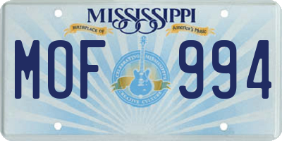 MS license plate MOF994