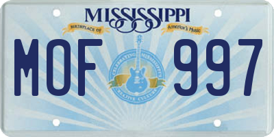 MS license plate MOF997