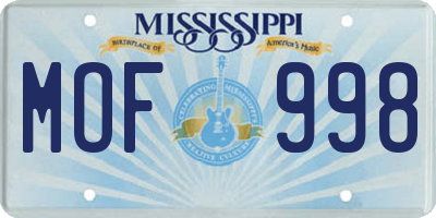 MS license plate MOF998