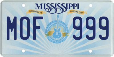 MS license plate MOF999