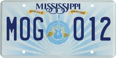 MS license plate MOG012