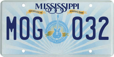 MS license plate MOG032