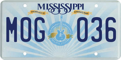 MS license plate MOG036