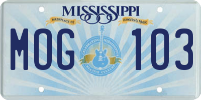 MS license plate MOG103