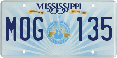 MS license plate MOG135