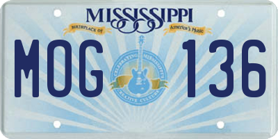 MS license plate MOG136