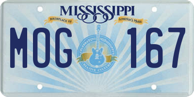 MS license plate MOG167
