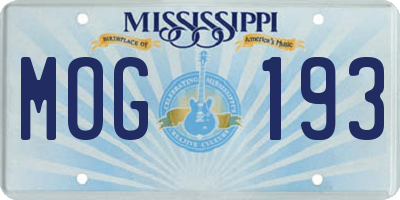MS license plate MOG193