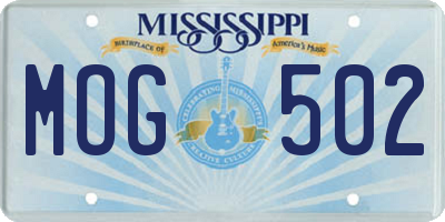 MS license plate MOG502