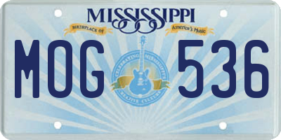 MS license plate MOG536