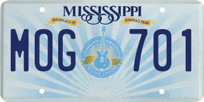 MS license plate MOG701