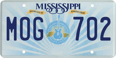 MS license plate MOG702