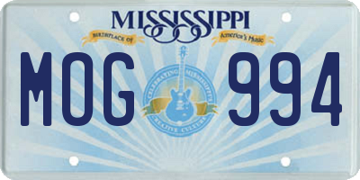MS license plate MOG994