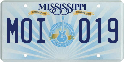 MS license plate MOI019