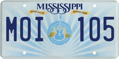 MS license plate MOI105