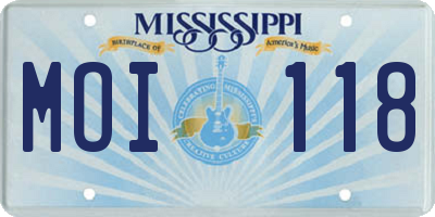 MS license plate MOI118