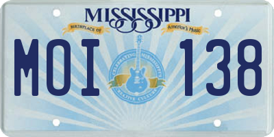 MS license plate MOI138