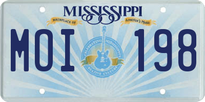 MS license plate MOI198