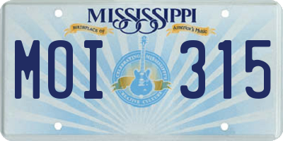 MS license plate MOI315
