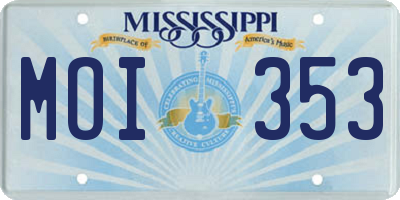 MS license plate MOI353