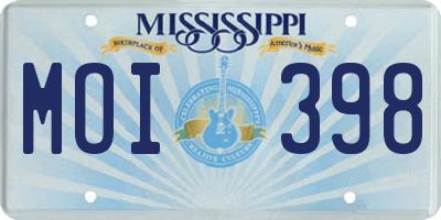 MS license plate MOI398