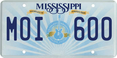 MS license plate MOI600