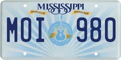 MS license plate MOI980