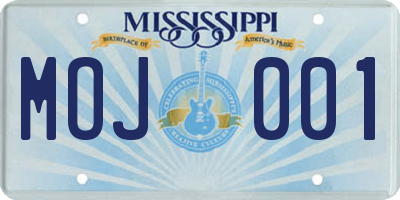 MS license plate MOJ001