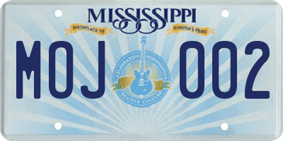 MS license plate MOJ002