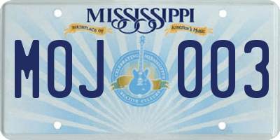 MS license plate MOJ003